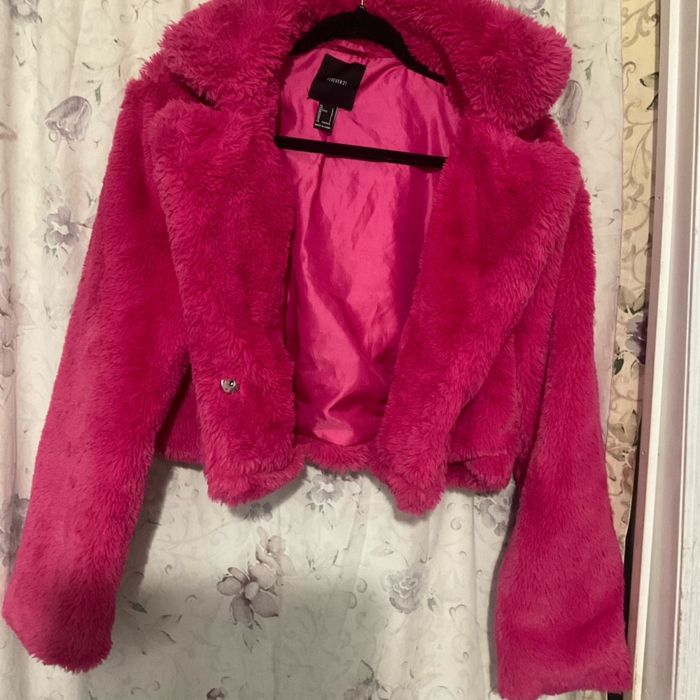 Trendy Pink Faux Fur Jacket